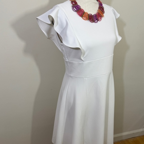 Chaps White Flutter Sleeve A-Line Dress sz 8 - Picture 1 of 9